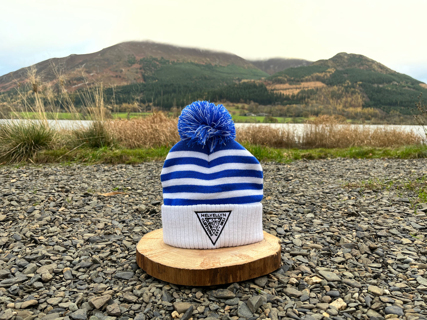 Helvellyn blue and white bobble hat