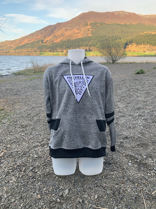 Grey hoodie black stripes on sleeves